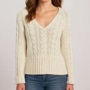Tommy Hilfiger Cream Chunky Cable Knit Sweater Cotton ‎ - Size M